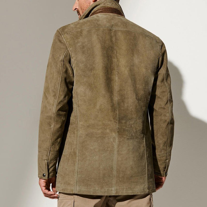 Men's Vintage Leather-Look Coat with Classic Tailored Fit