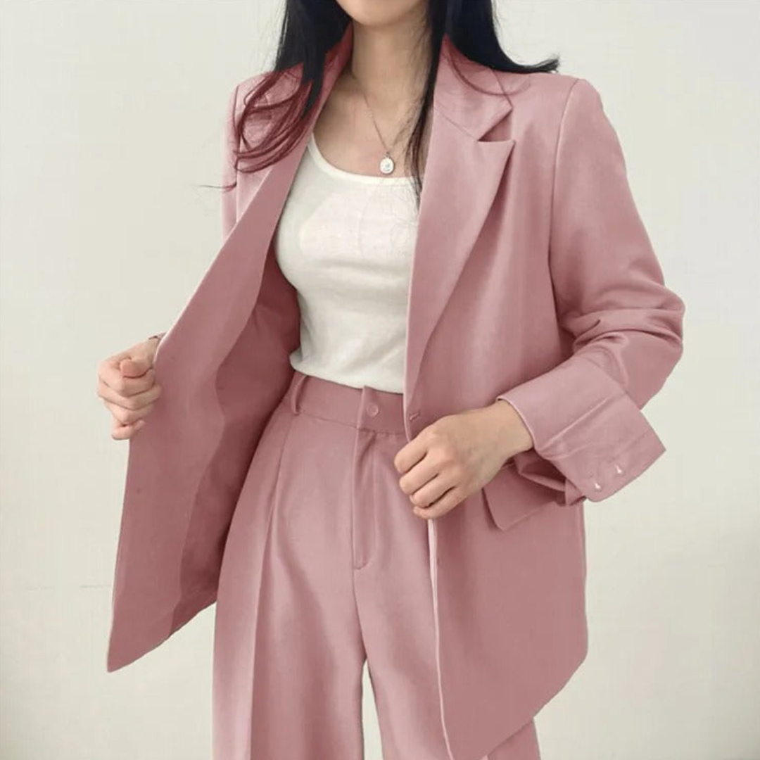 Women's 2-Piece Suit Set with Blazer and High-Waisted Trousers