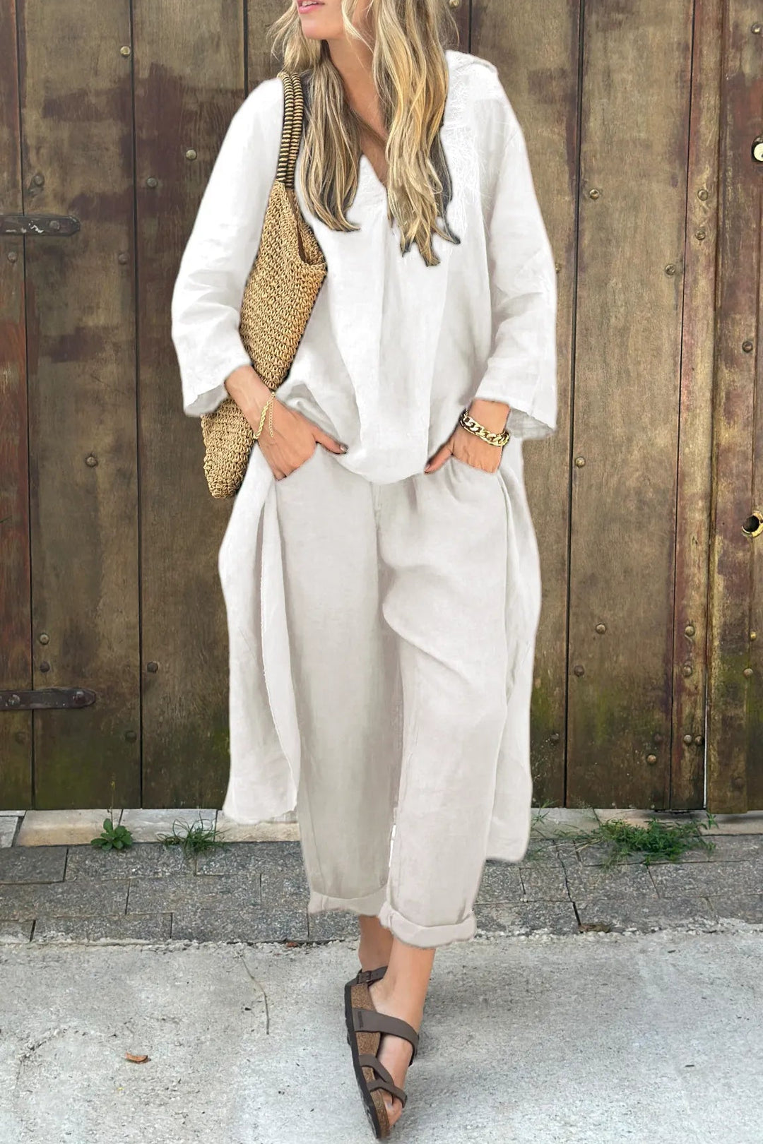 Women's Oversized Two-Piece Lounge Set with Longline Top and Cropped Pants
