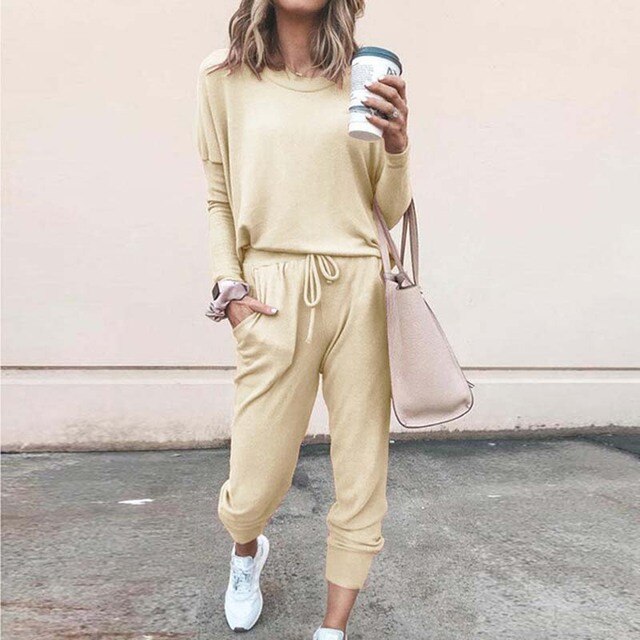 Women's 2-Piece Tracksuit Loungewear Set with Drawstring Pants