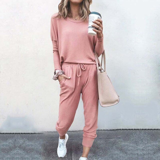 Women's 2-Piece Tracksuit Loungewear Set with Drawstring Pants