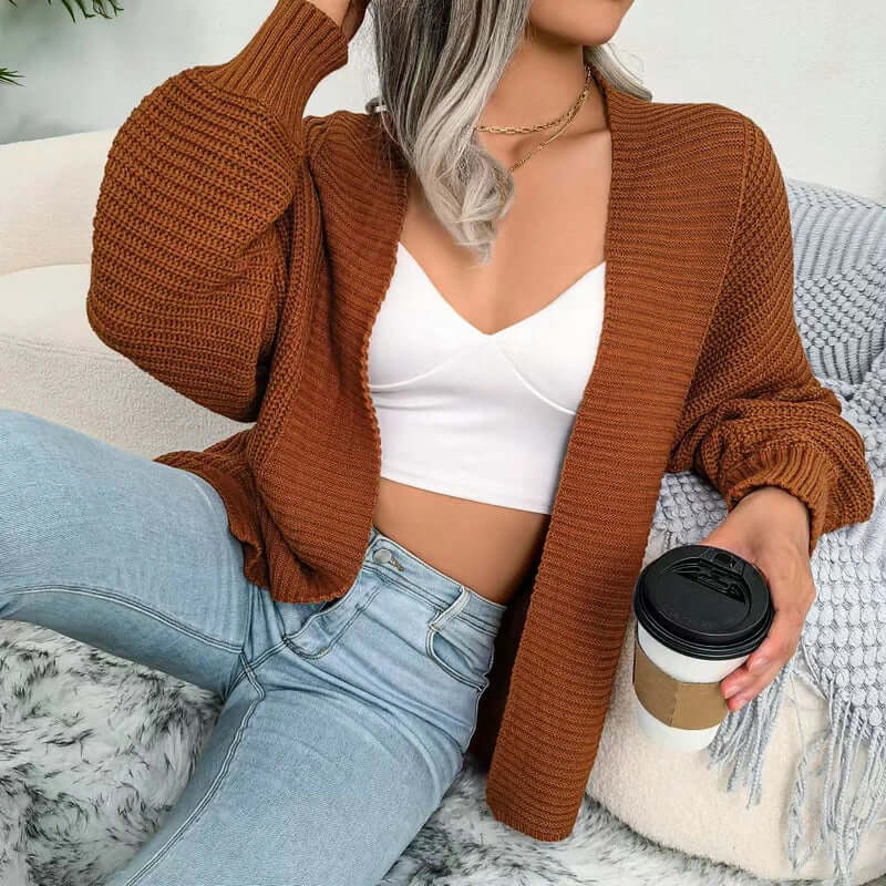 Women's Long-Sleeve Knit Cardigan with Relaxed Open-Front Fit