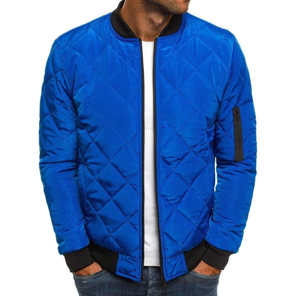 Men's Quilted Bomber Jacket with Lightweight Diamond Stitching