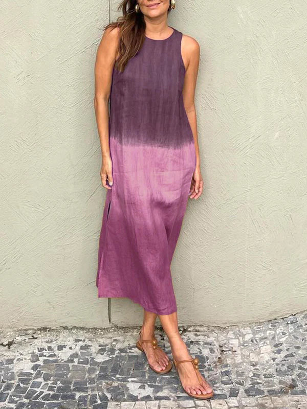 Women's Sleeveless Ombre Maxi Dress with Round Neckline