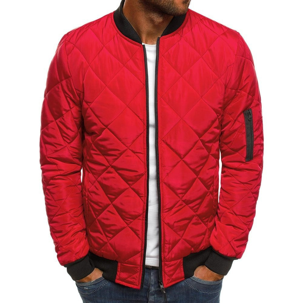 Men's Quilted Bomber Jacket with Lightweight Diamond Stitching