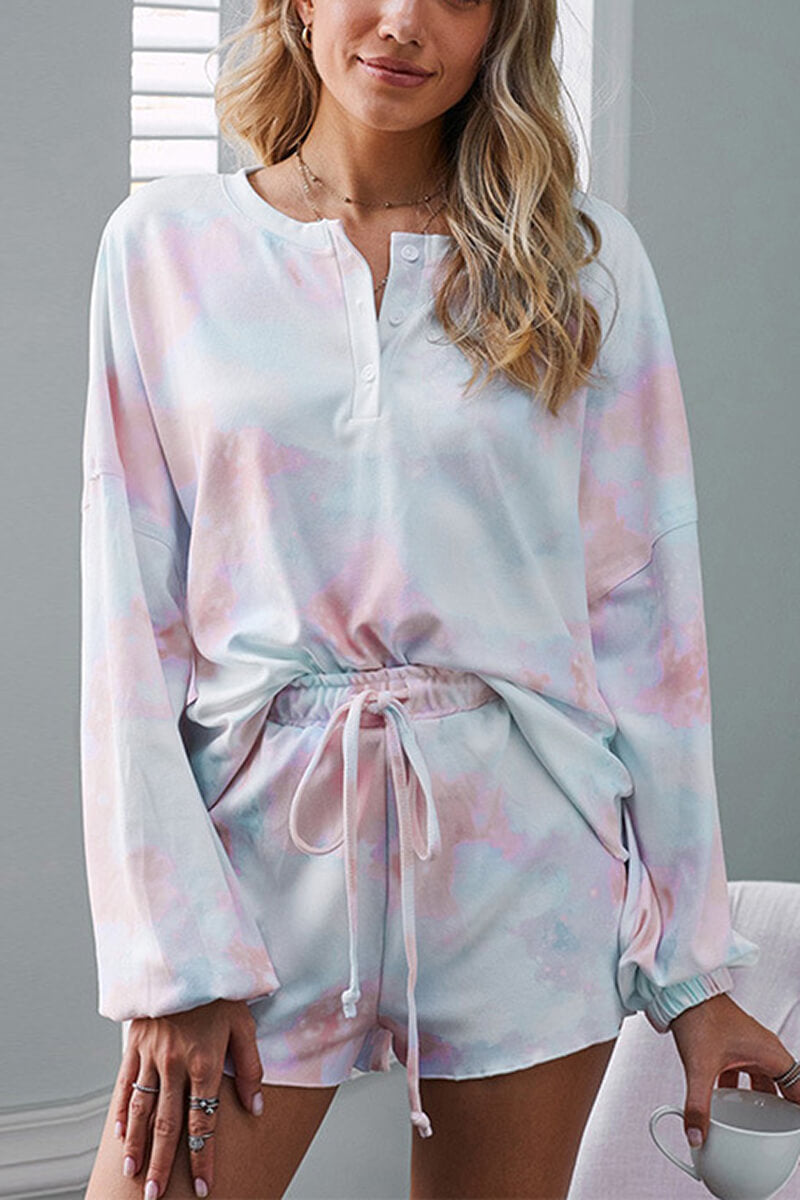 Women's 2-Piece Pyjama Set with Tie-Dye Long Sleeve Top and Shorts