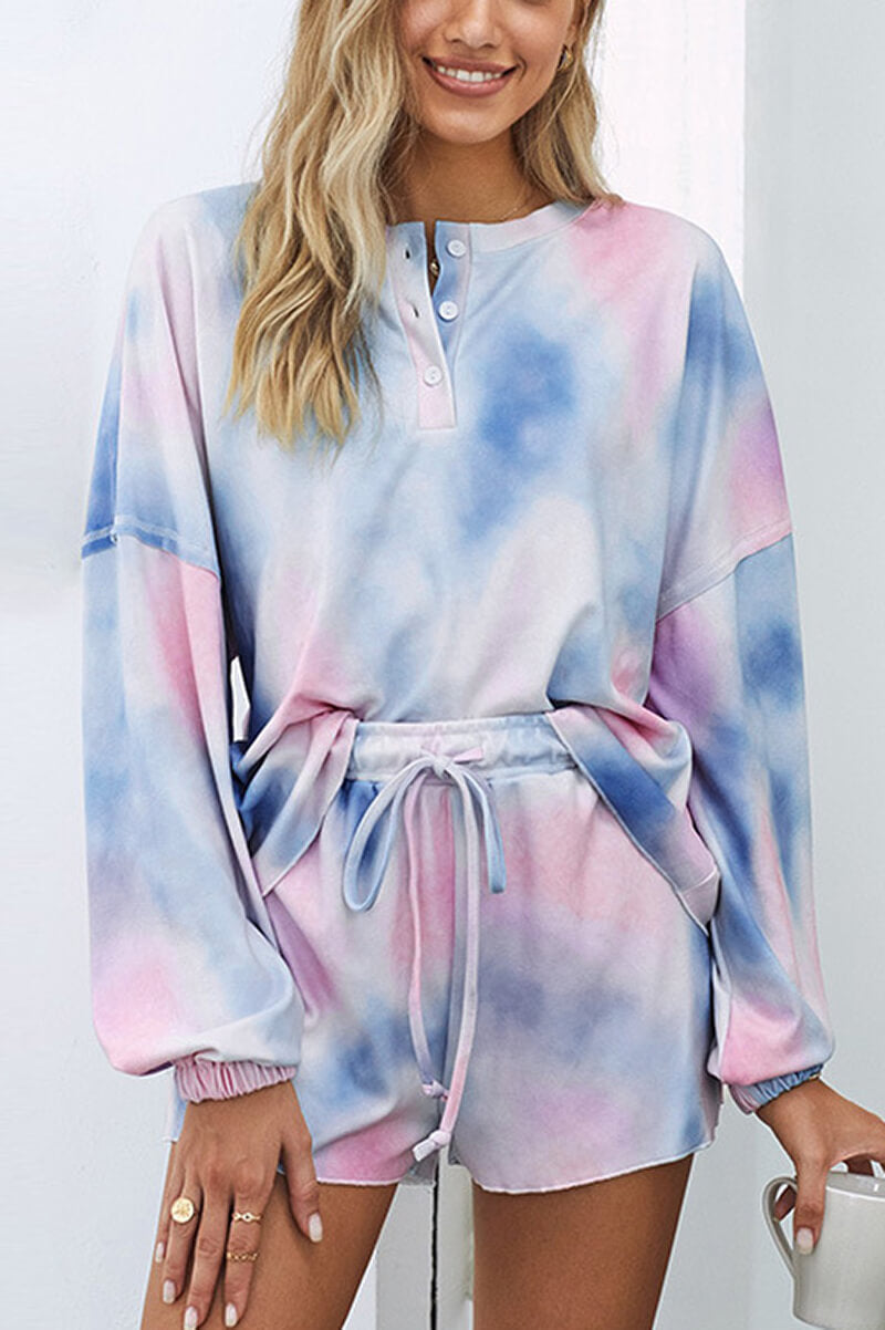 Women's 2-Piece Pyjama Set with Tie-Dye Long Sleeve Top and Shorts