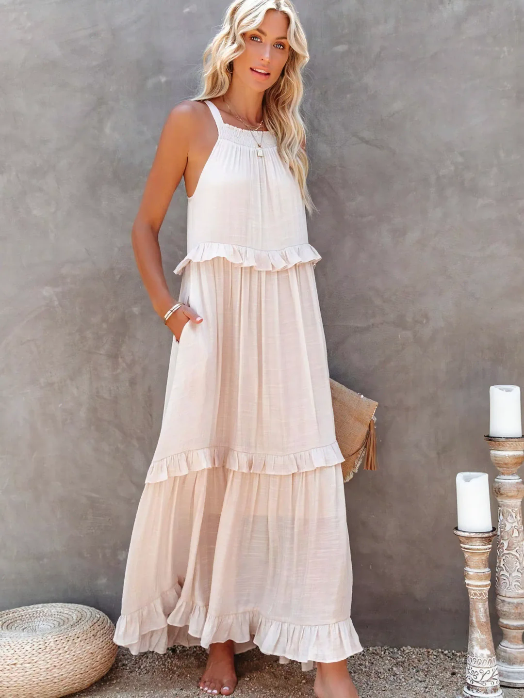 Women's Sleeveless Maxi Dress with Ruffled Skirt