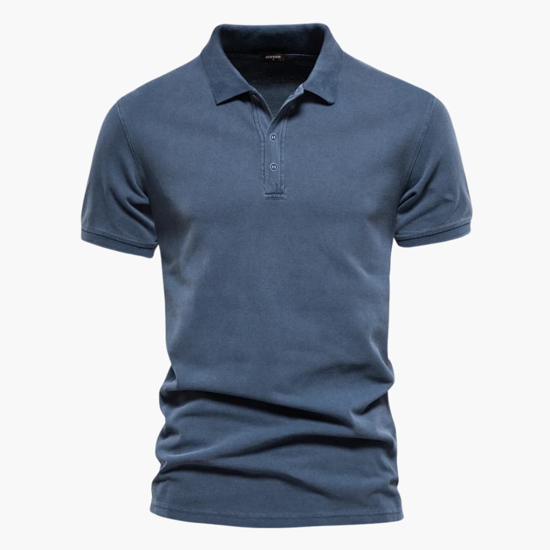 Men's Casual Polo Shirt with Button Placket and Tapered Fit