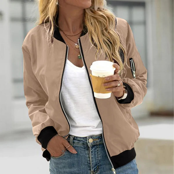 Women's Zip-Up Bomber Jacket with Utility Sleeve Pocket Detail