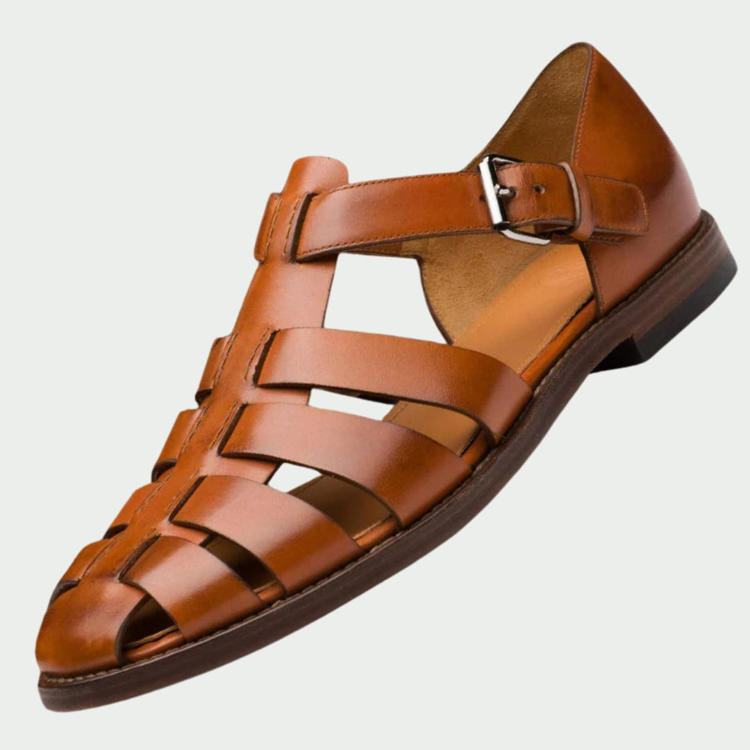 Men's Buckled Closed-Toe Fisherman Shoes with Flat Sole Design