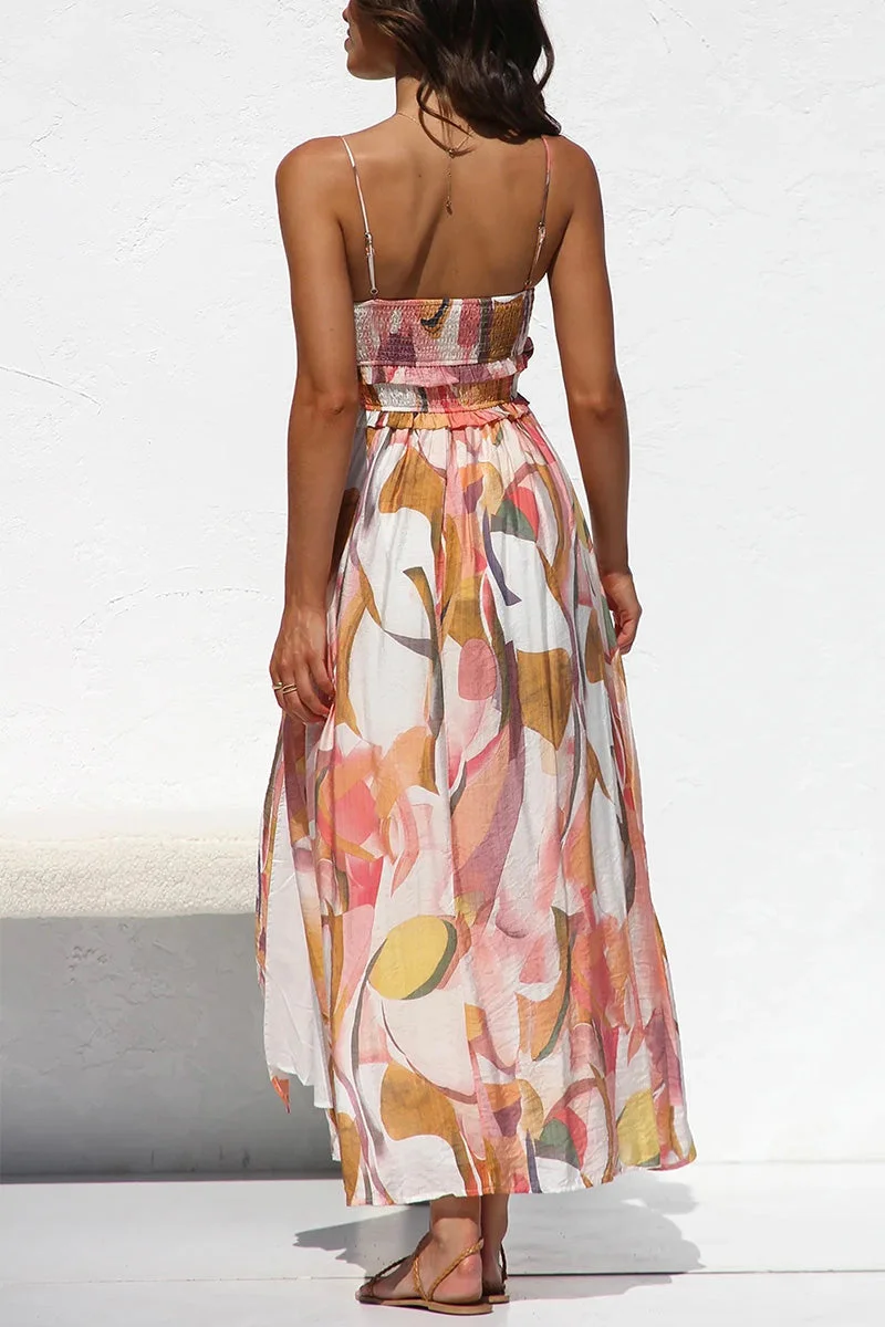 Women's Printed Maxi Dress with Spaghetti Straps and Side Slit