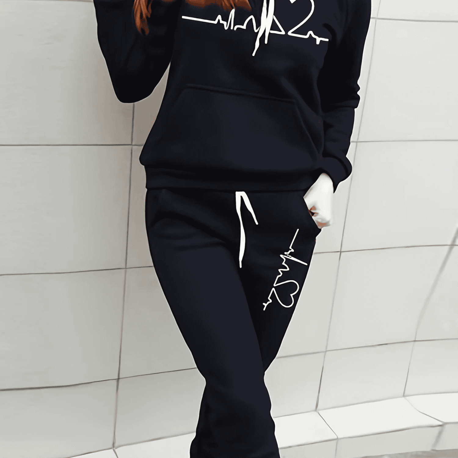 Women's 2-Piece Tracksuit Set with Hoodie and Printed Design