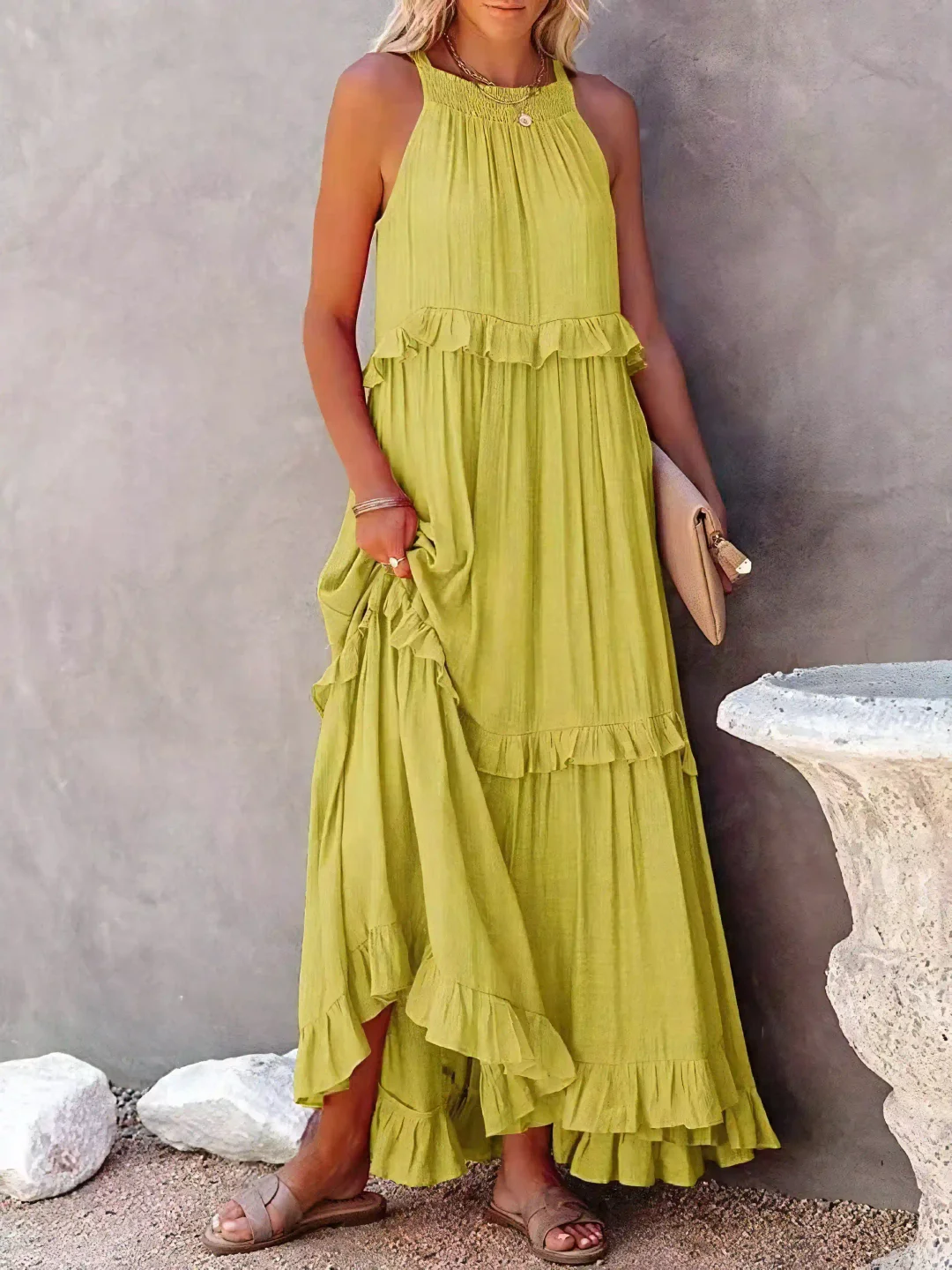 Women's Sleeveless Maxi Dress with Ruffled Skirt