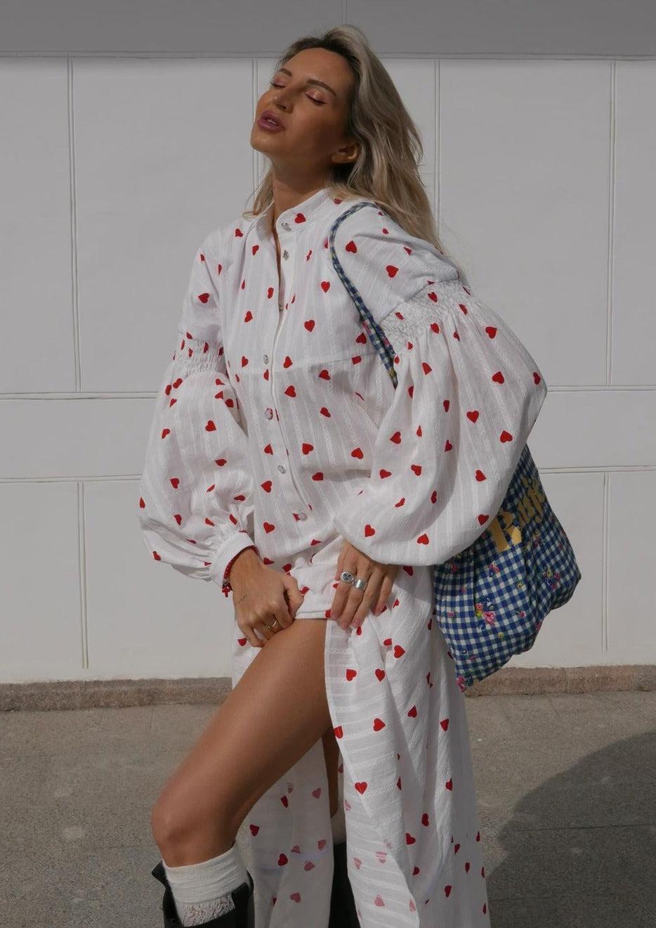 Women's Long Sleeve Maxi Dress with Heart Print Design