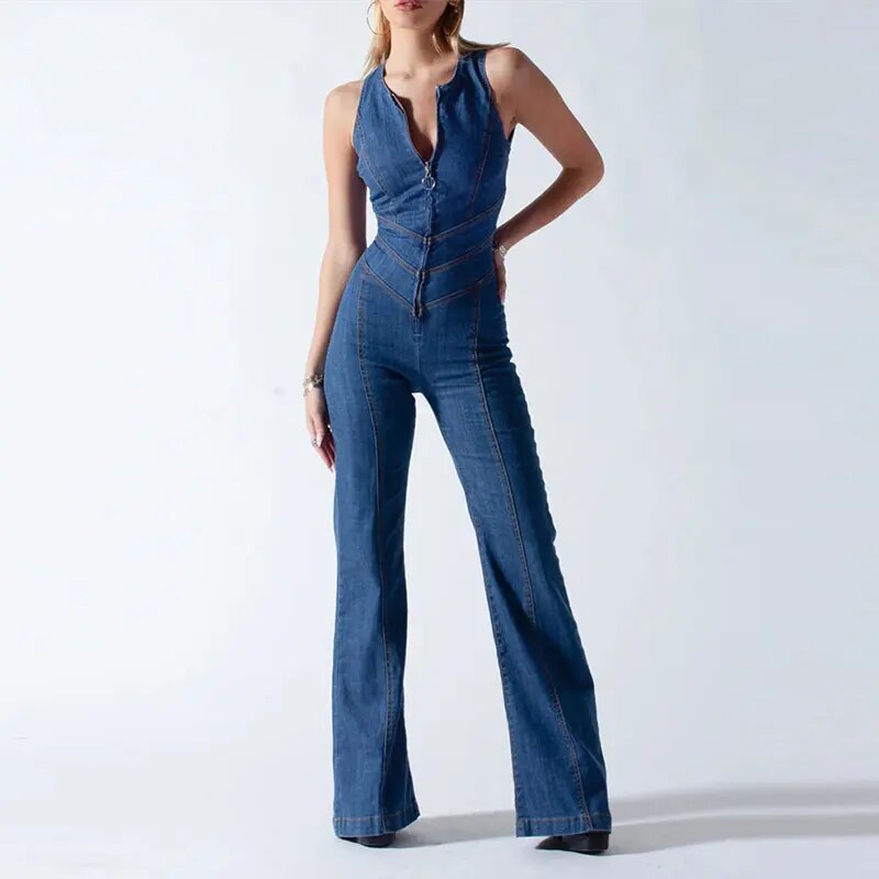 Women's retro denim jumpsuit