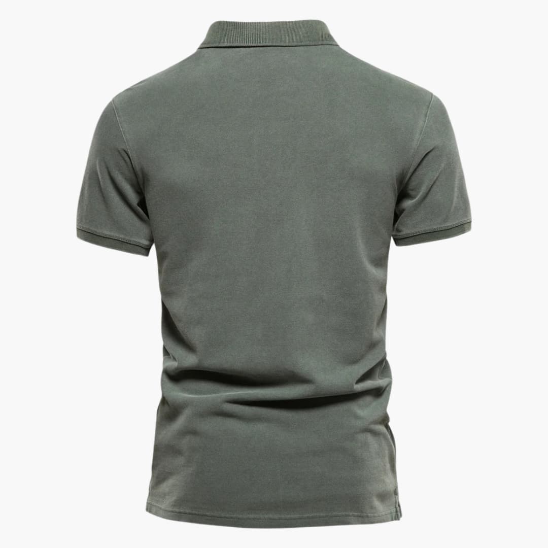 Men's Casual Polo Shirt with Button Placket and Tapered Fit