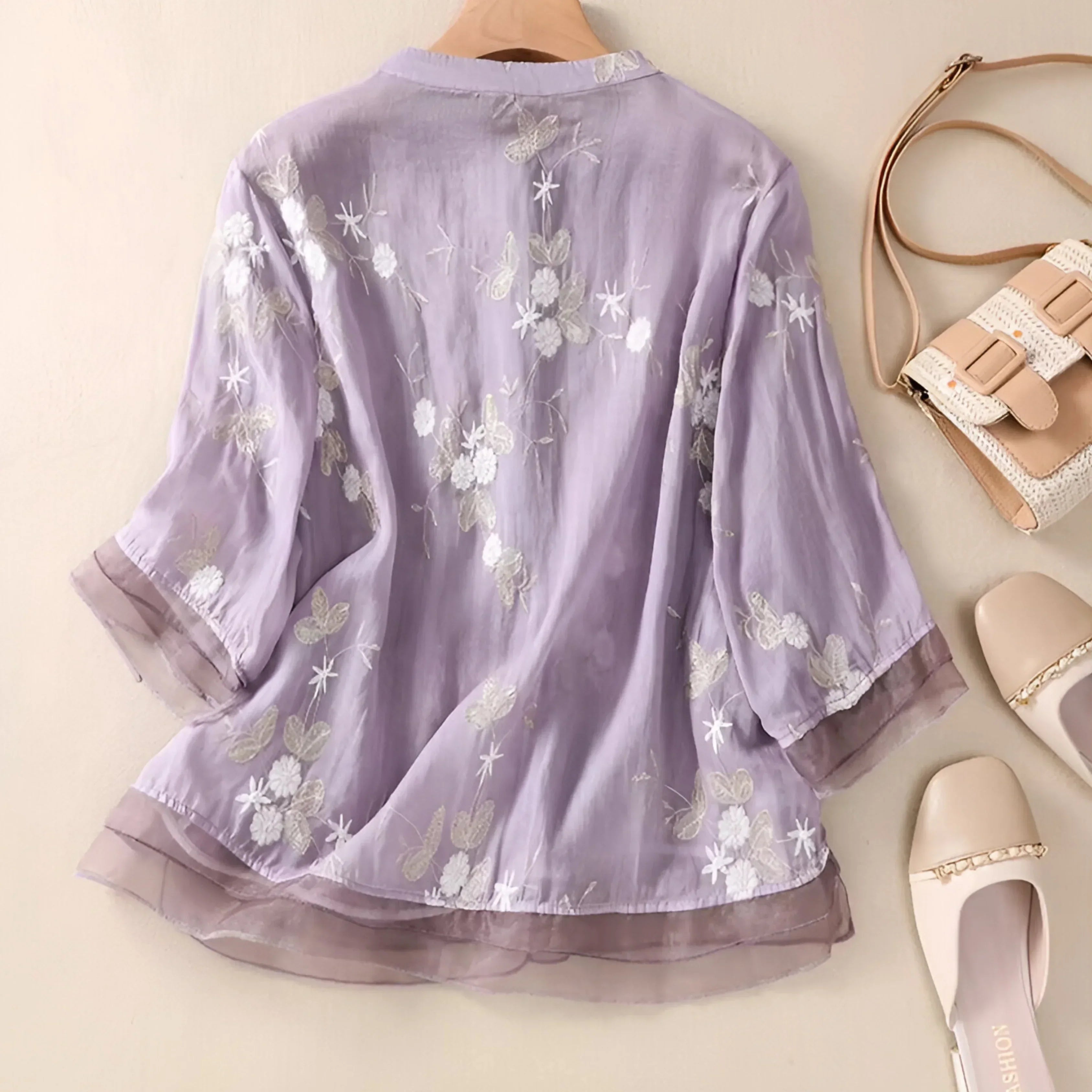 Women's Embroidered Blouse with Button-Down Design