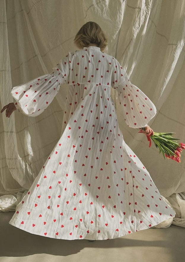 Women's Long Sleeve Maxi Dress with Heart Print Design