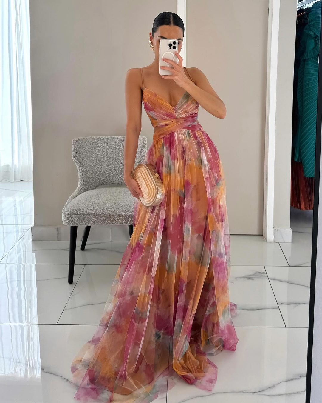 Women's Watercolor Print Crisscross Maxi Dress