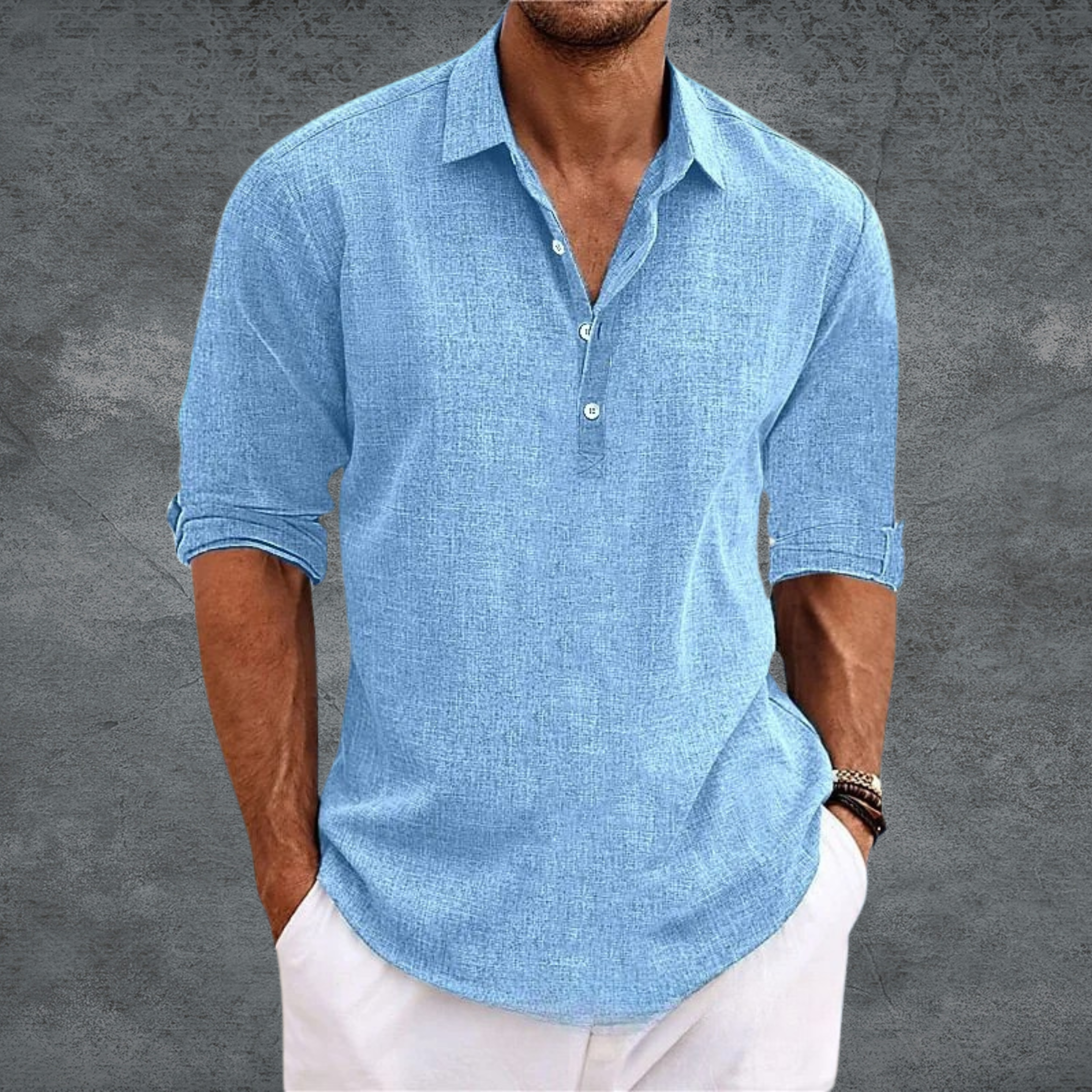 Men's Casual Long Sleeve Shirt with Buttons and Relaxed Fit Collar