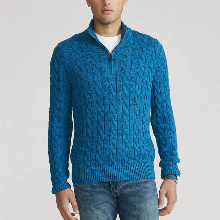 Men’s Cable Knit Half-Zip Jumper with Classic Textured Design