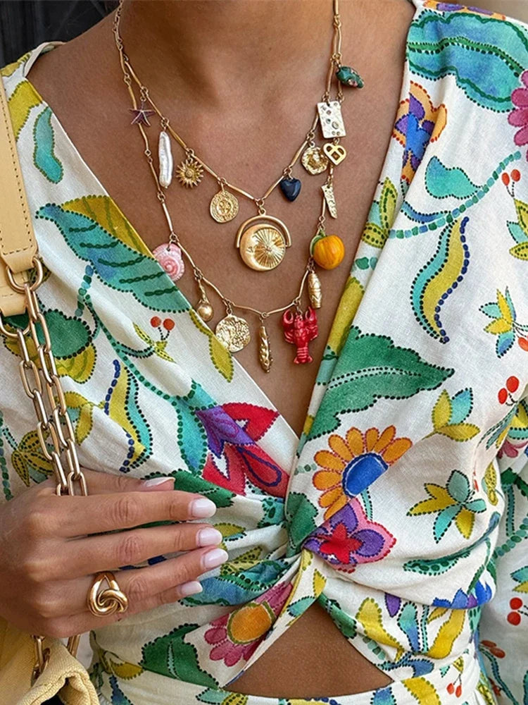 Women's Maxi Dress with Puff Sleeves and Twist Front Detail