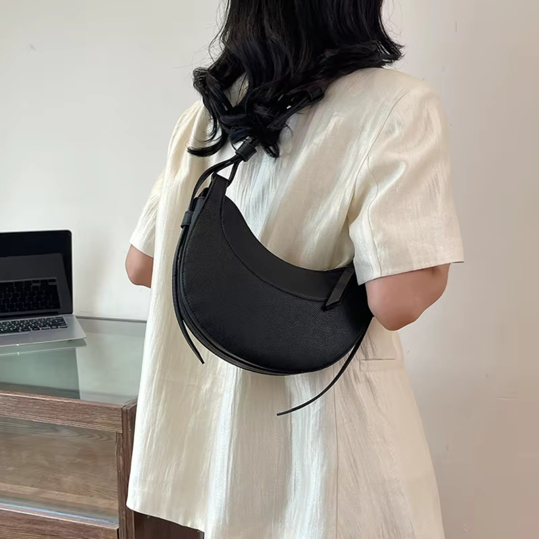 Women's Crescent Shoulder Bag with Zip Pocket and Adjustable Strap