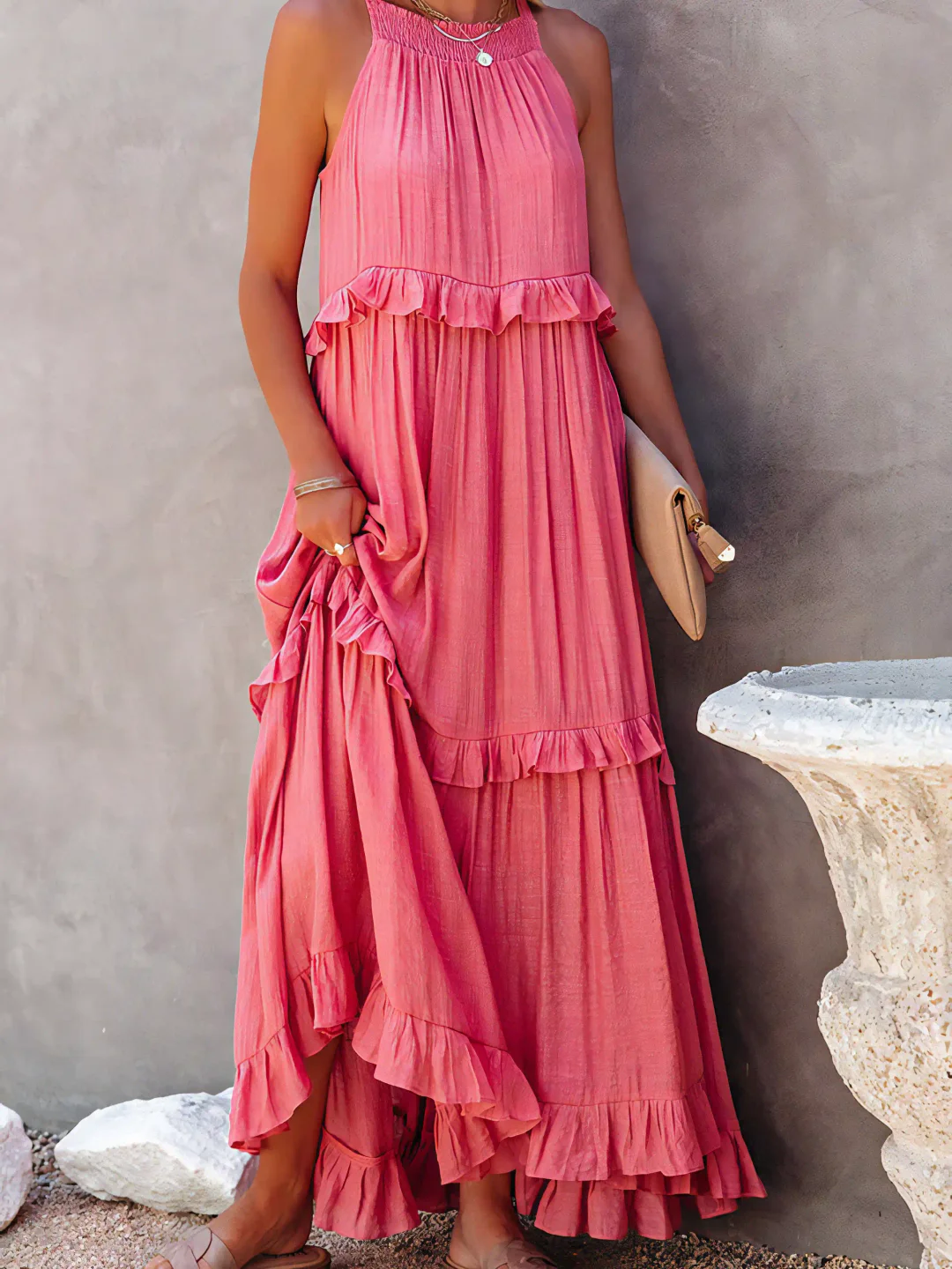 Women's Sleeveless Maxi Dress with Ruffled Skirt