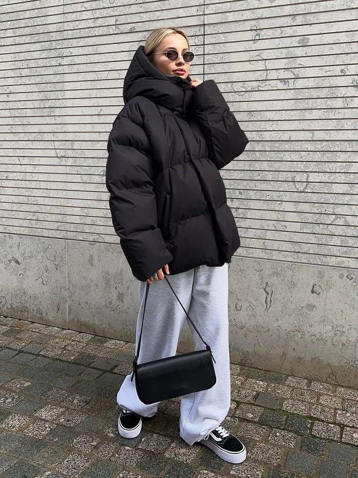 Women's Oversized High Collar Puffer Jacket with Quilted Design
