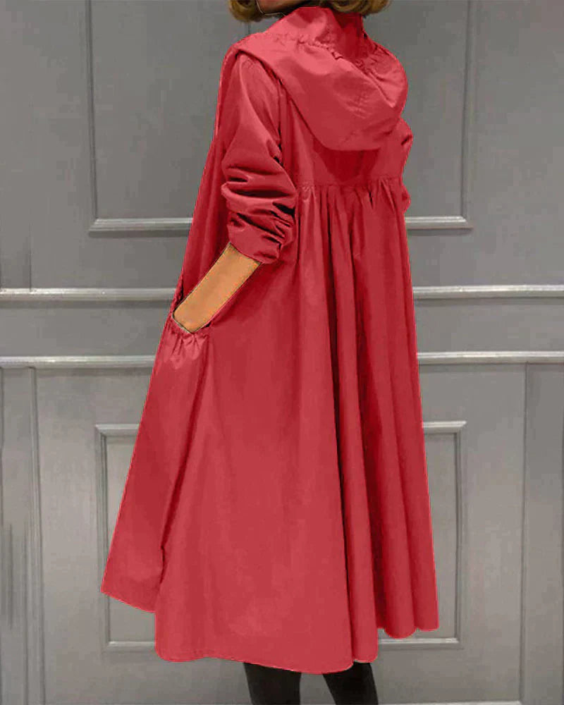 Women's Long Waterproof Weatherproof Hooded Raincoat with Zip