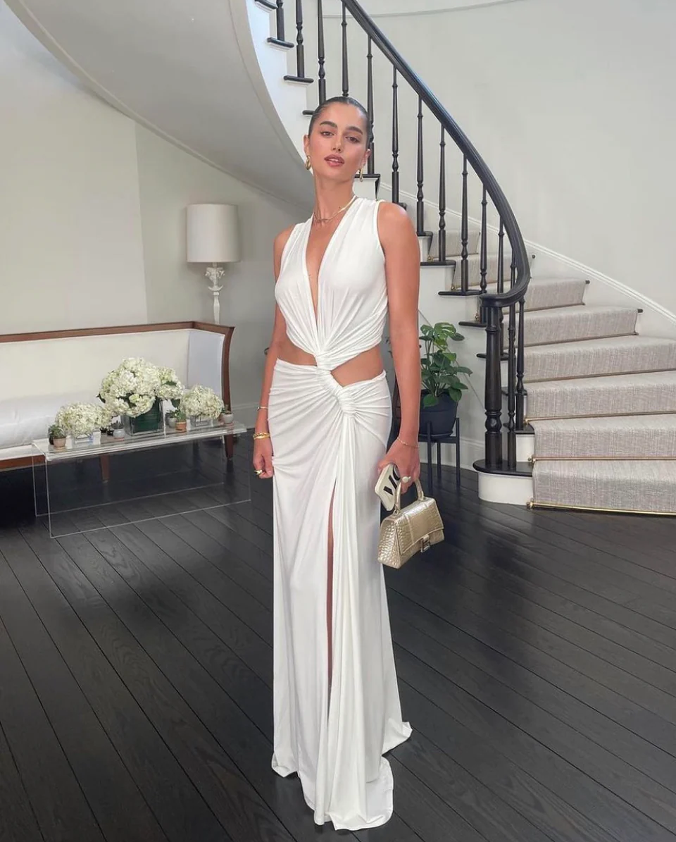 Women's Cut-Out Maxi Dress with Thigh-High Slit