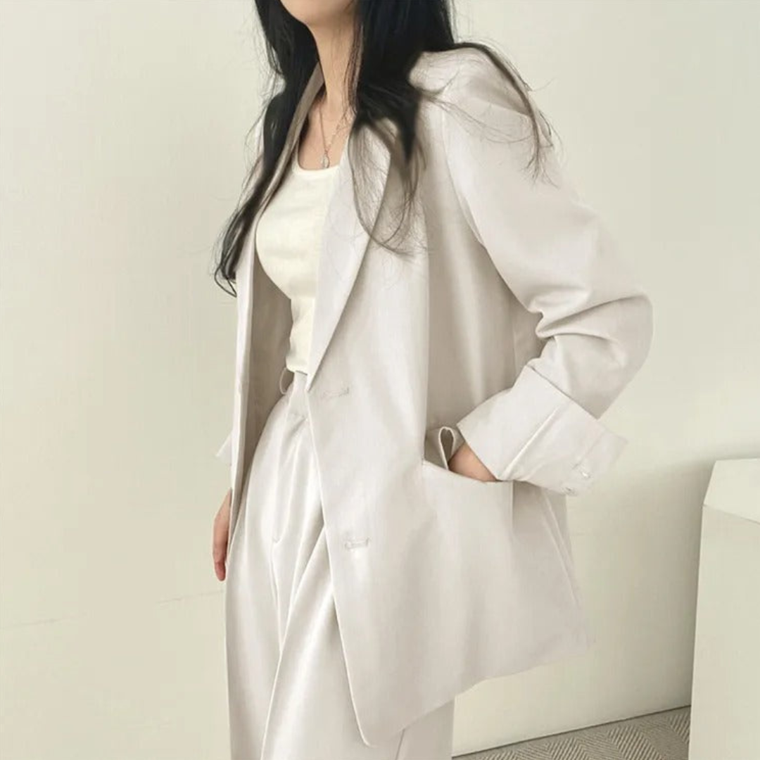 Women's 2-Piece Suit Set with Blazer and High-Waisted Trousers