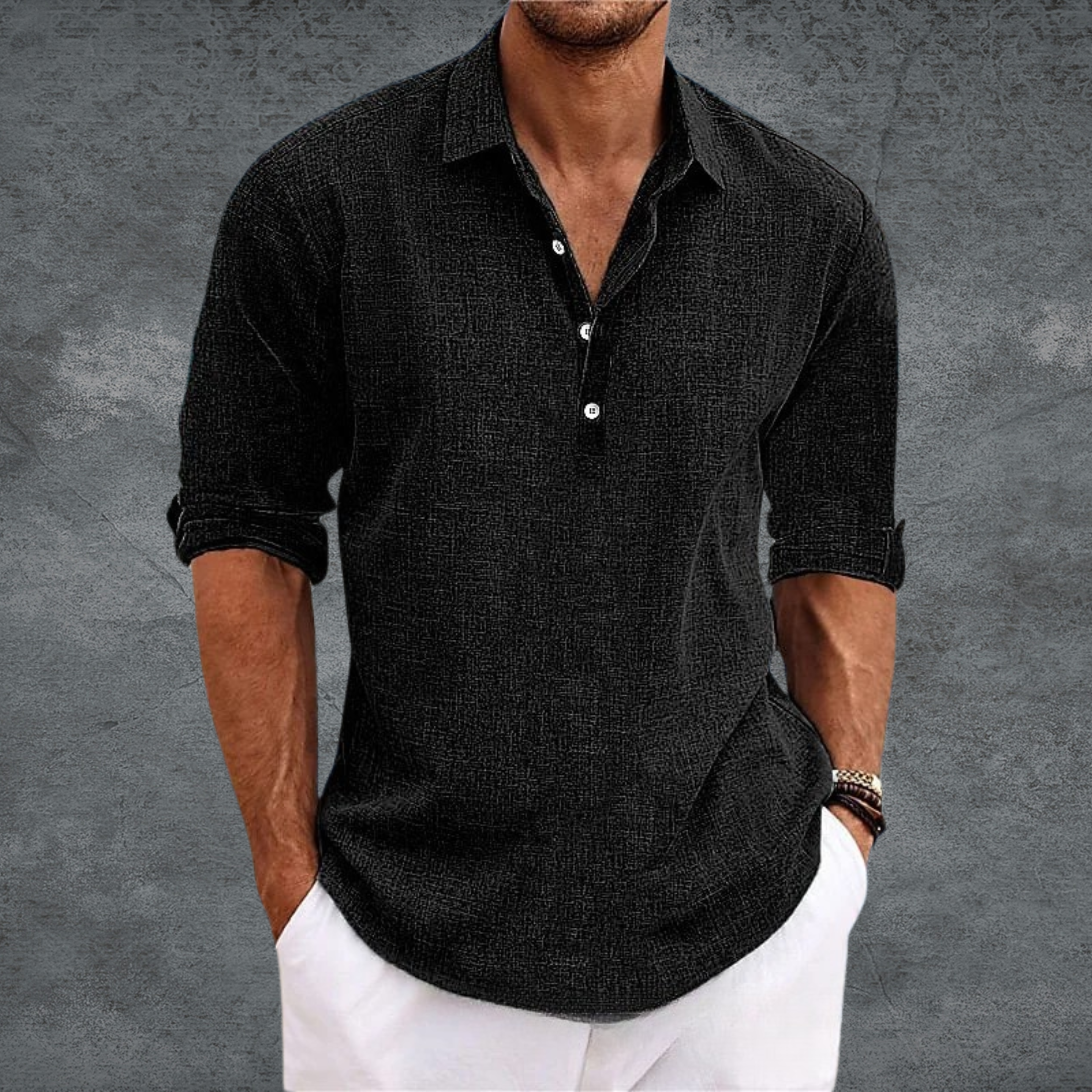Men's Casual Long Sleeve Shirt with Buttons and Relaxed Fit Collar