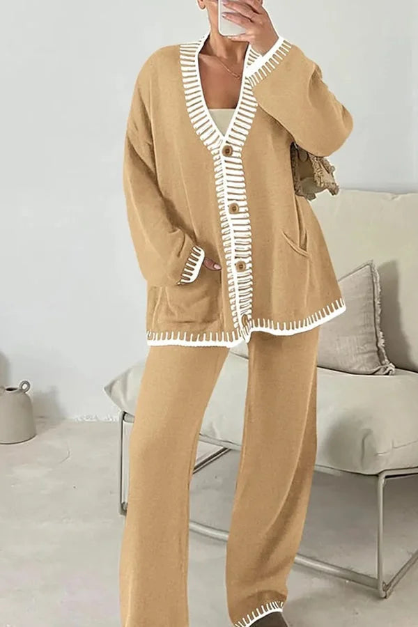 Women's 2-Piece Co-ord Loungewear Set with Button Cardigan Top