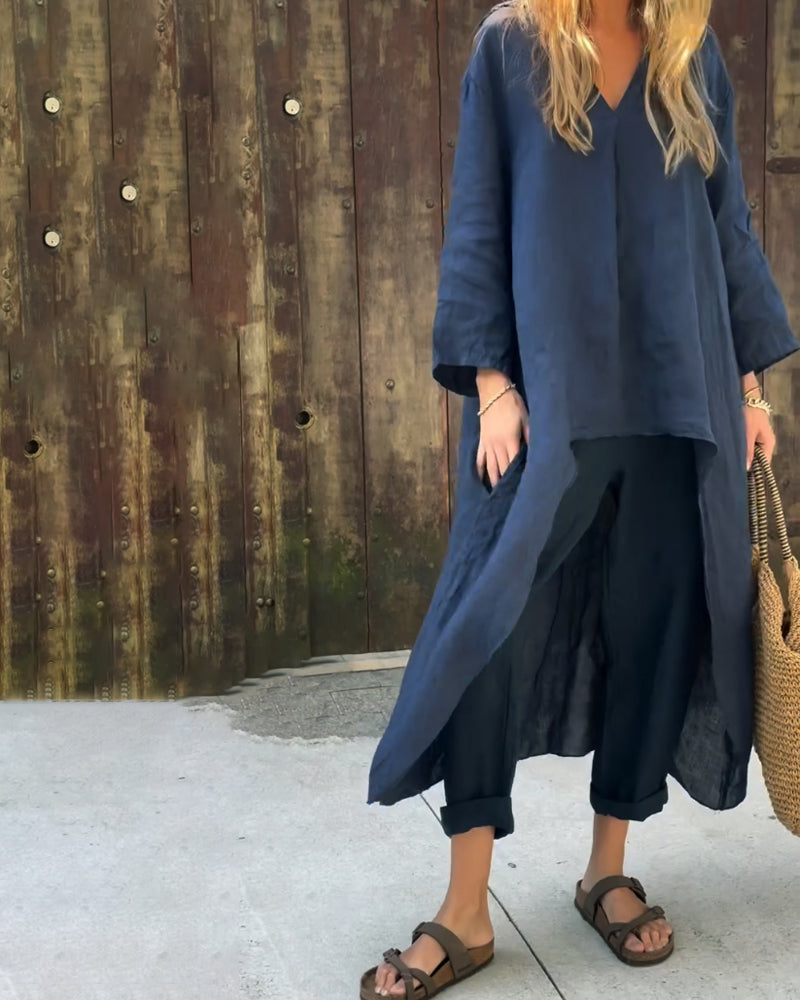Women's Oversized Two-Piece Lounge Set with Longline Top and Cropped Pants