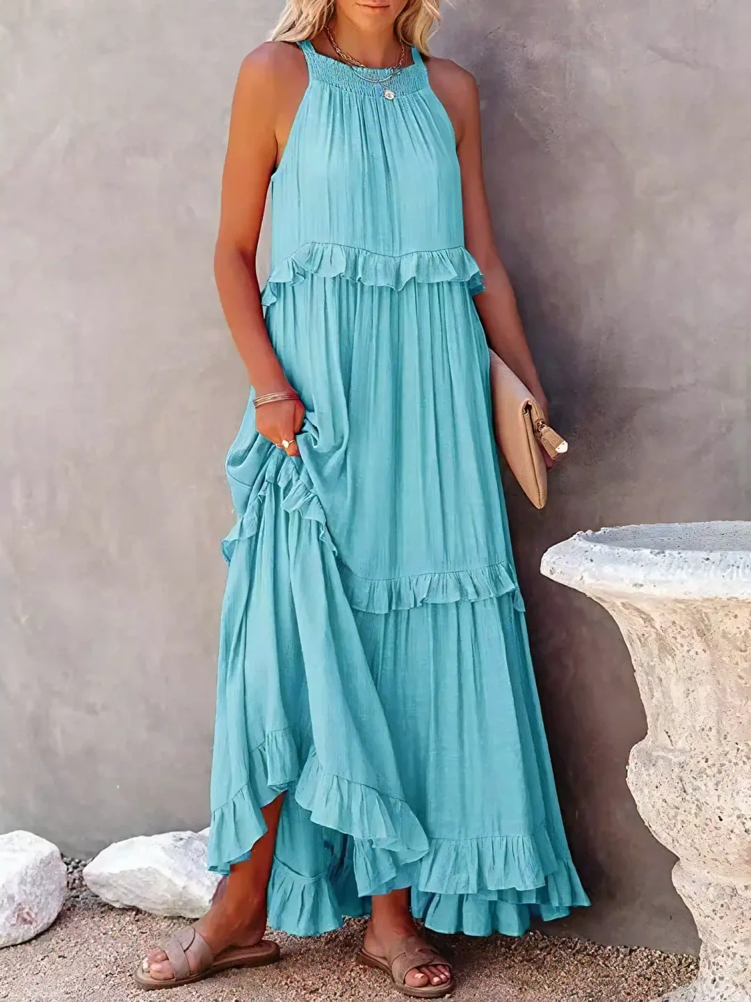 Women's Sleeveless Maxi Dress with Ruffled Skirt