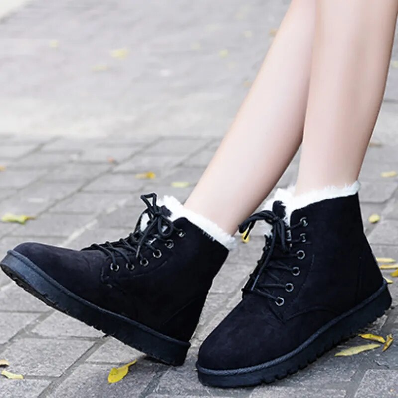 Women’s Lace-Up Ankle Boots with Warm Lining and Non-Slip Sole