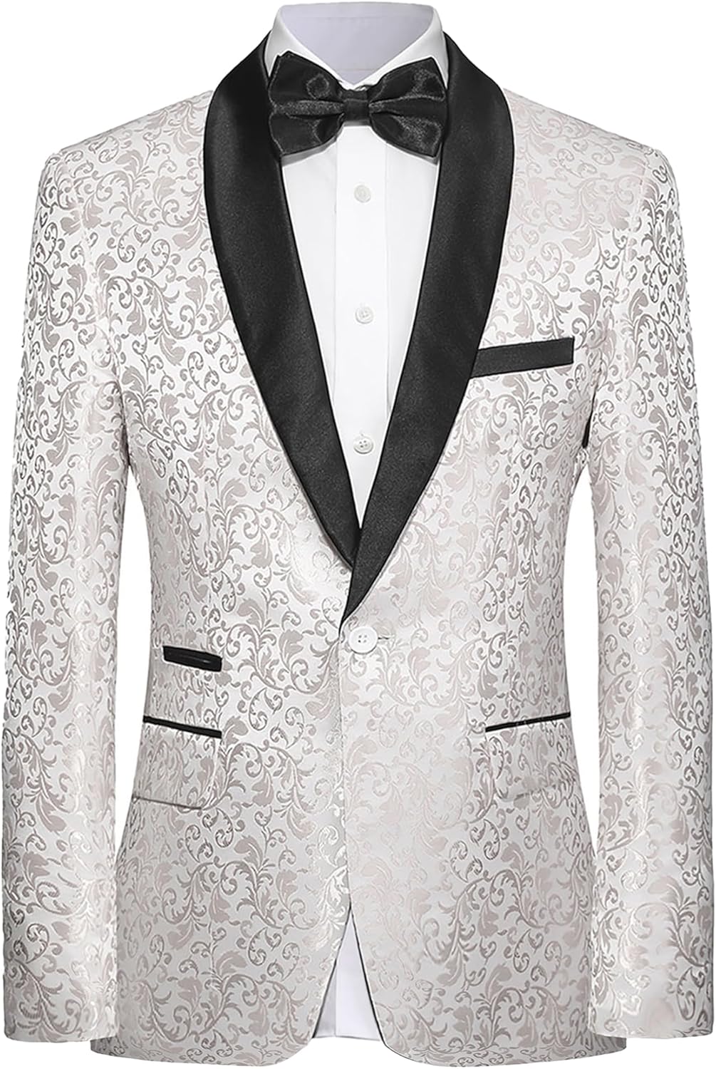 Men's Tuxedo Suit with Shiny Lapel and Patterned Blazer Two Piece Set