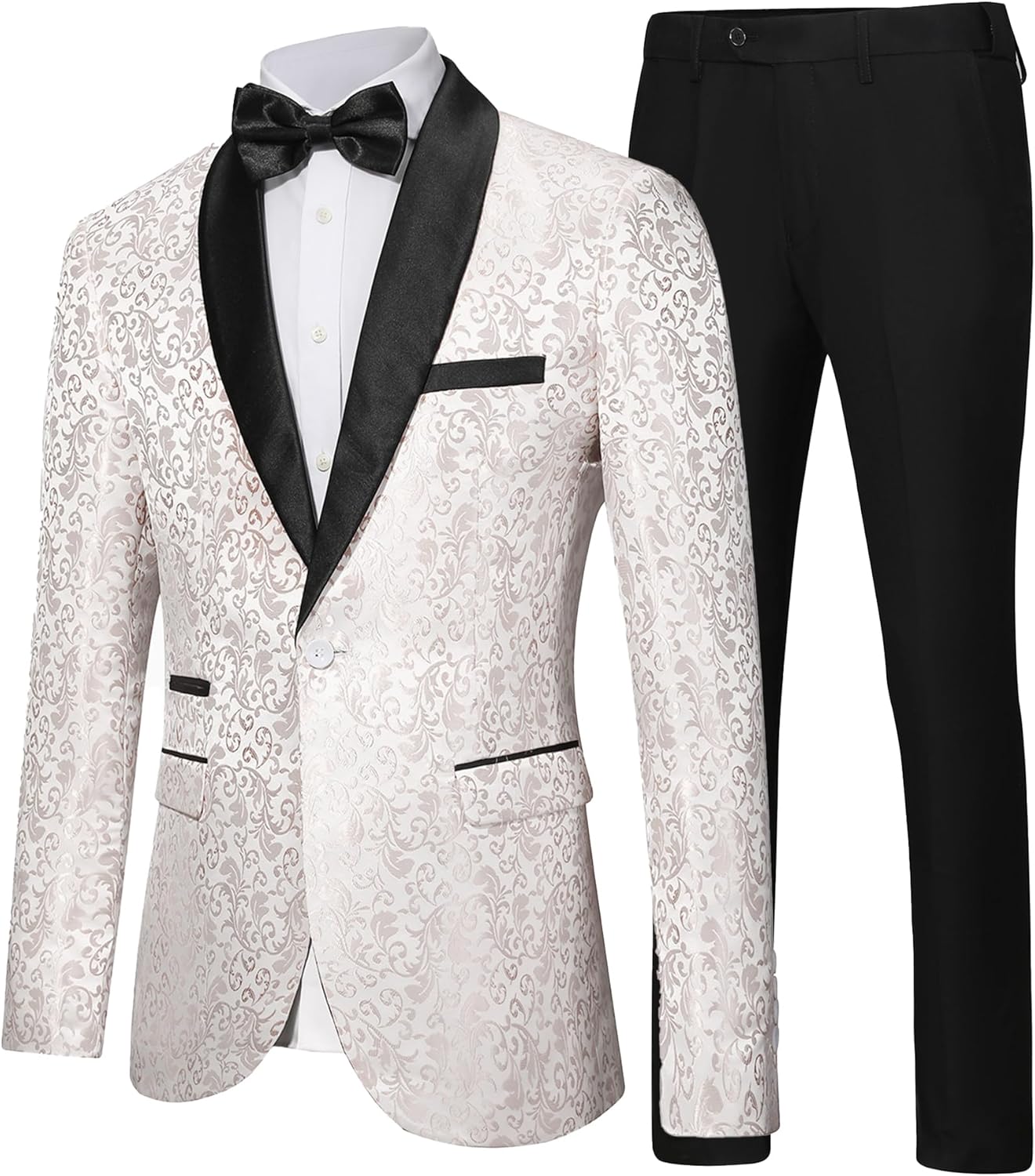 Men's Tuxedo Suit with Shiny Lapel and Patterned Blazer Two Piece Set