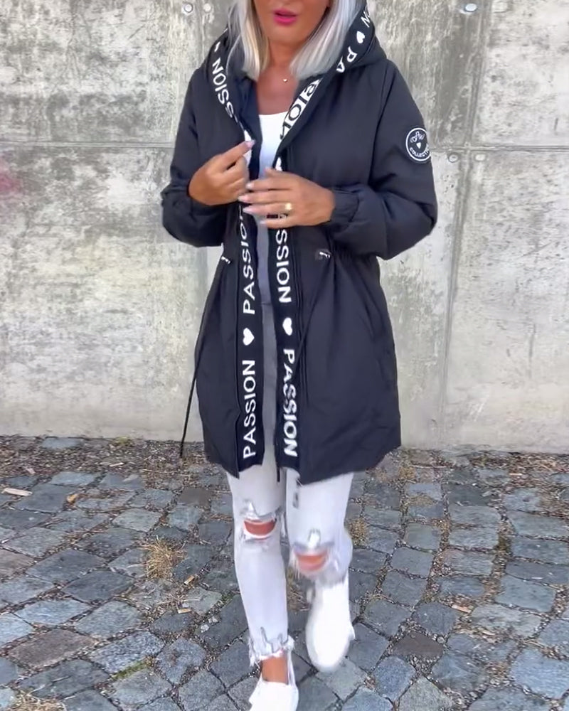 Women's Casual Zip-Up Jacket with Drawstring Waist