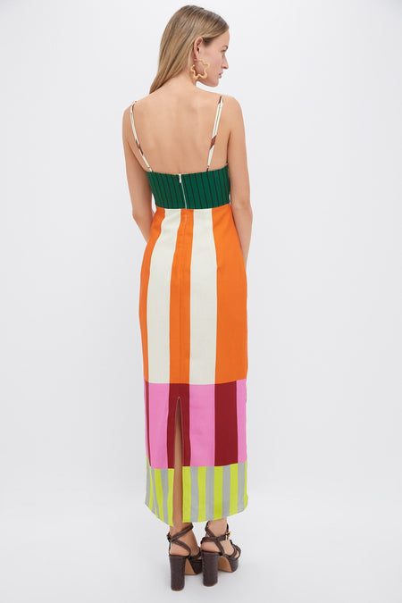 Women's Striped Spaghetti Strap Maxi Dress with Colorblock Design