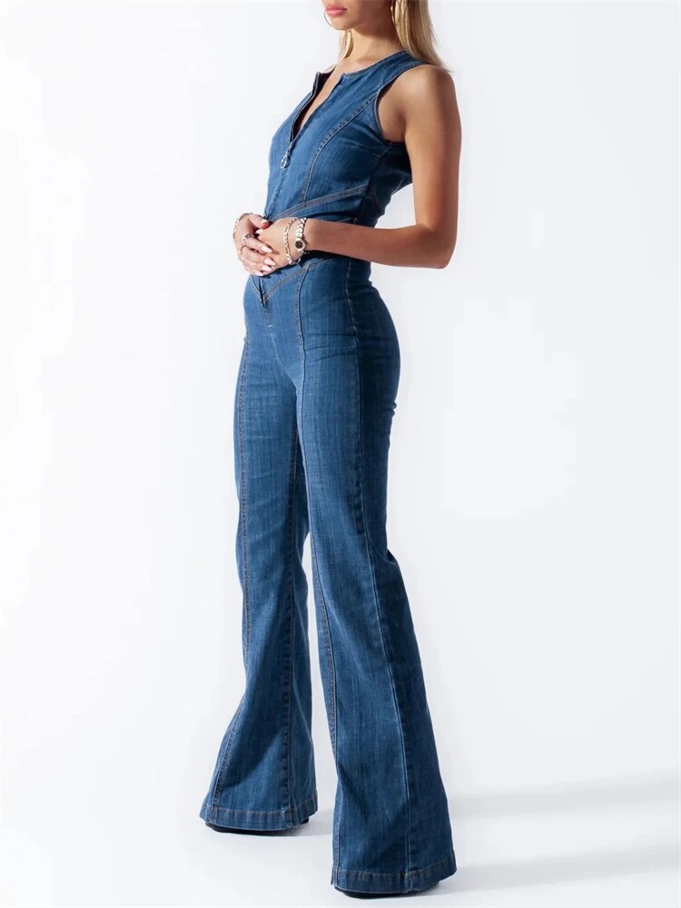 Women's retro denim jumpsuit