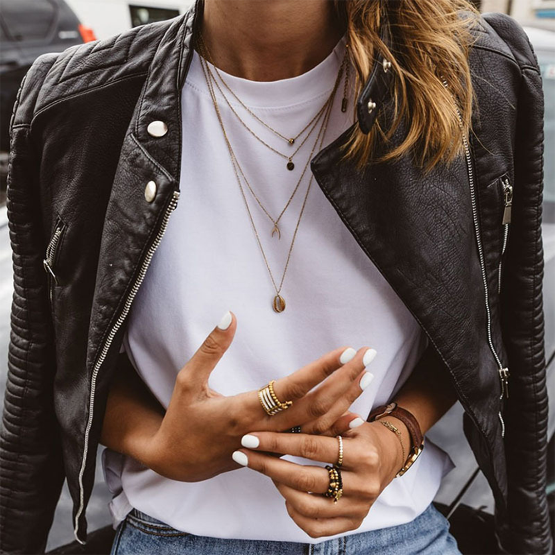 Women's Leather Biker Jacket with Zip Details and Ribbed Sleeves
