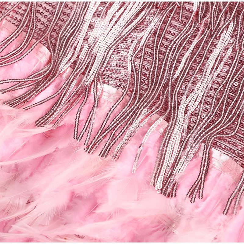 Women's Strappy Fringe Mini Dress with Feather Hem