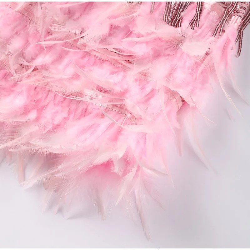 Women's Strappy Fringe Mini Dress with Feather Hem