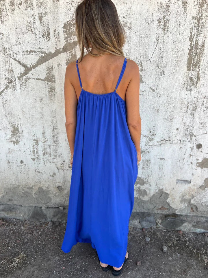 Lace Trim Slip Maxi Dress with Spaghetti Straps for Women