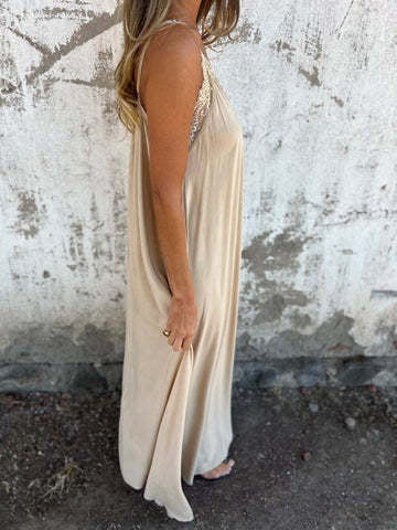 Lace Trim Slip Maxi Dress with Spaghetti Straps for Women