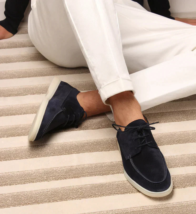 Men's Lace-Up Moccasin Shoes with Soft Sole and Rounded Toe