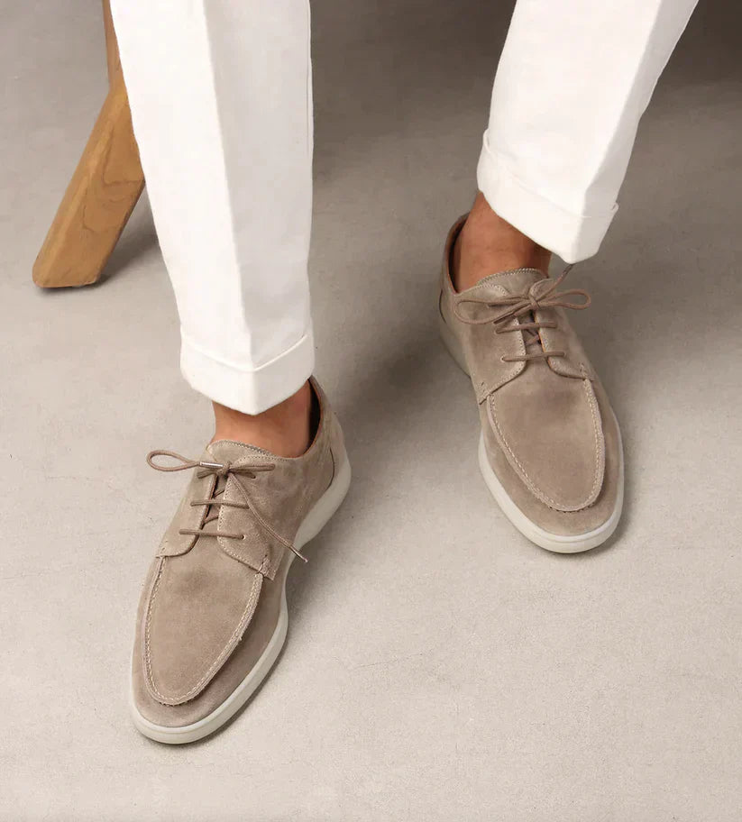 Men's Lace-Up Moccasin Shoes with Soft Sole and Rounded Toe